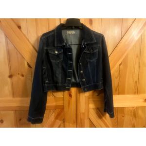 Earl Jean Denim Jean Jacket Coat Dark Blue Womens Long Sleeve